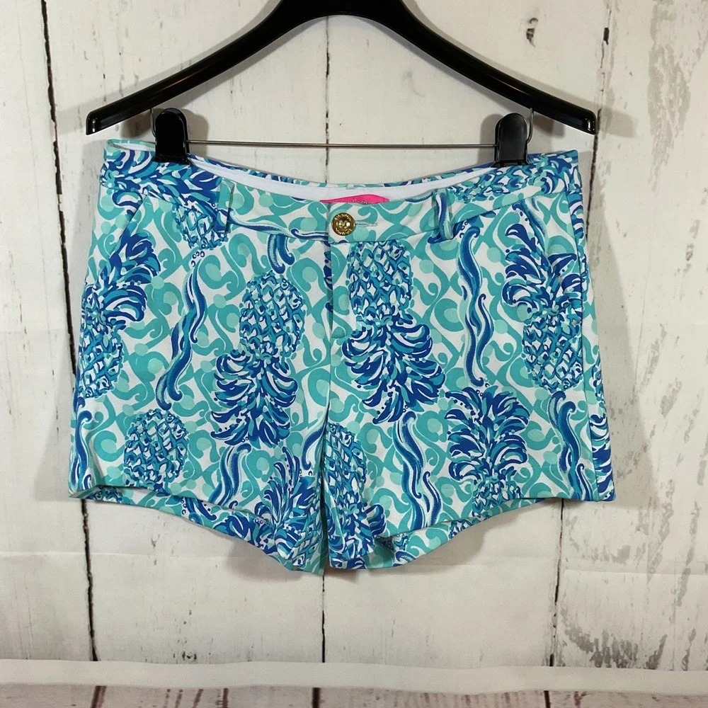 Lilly Pulitzer Callahan Shorts Womens 10‎ Blue Pineapple Print Tropical Preppy